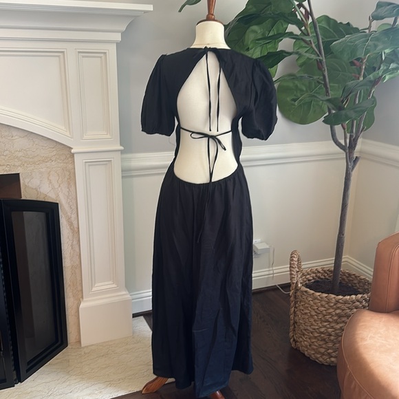 Reformation Anneliese Linen Midi Maxi Puff Sleeve Tie Open Back Dress - Picture 6 of 8